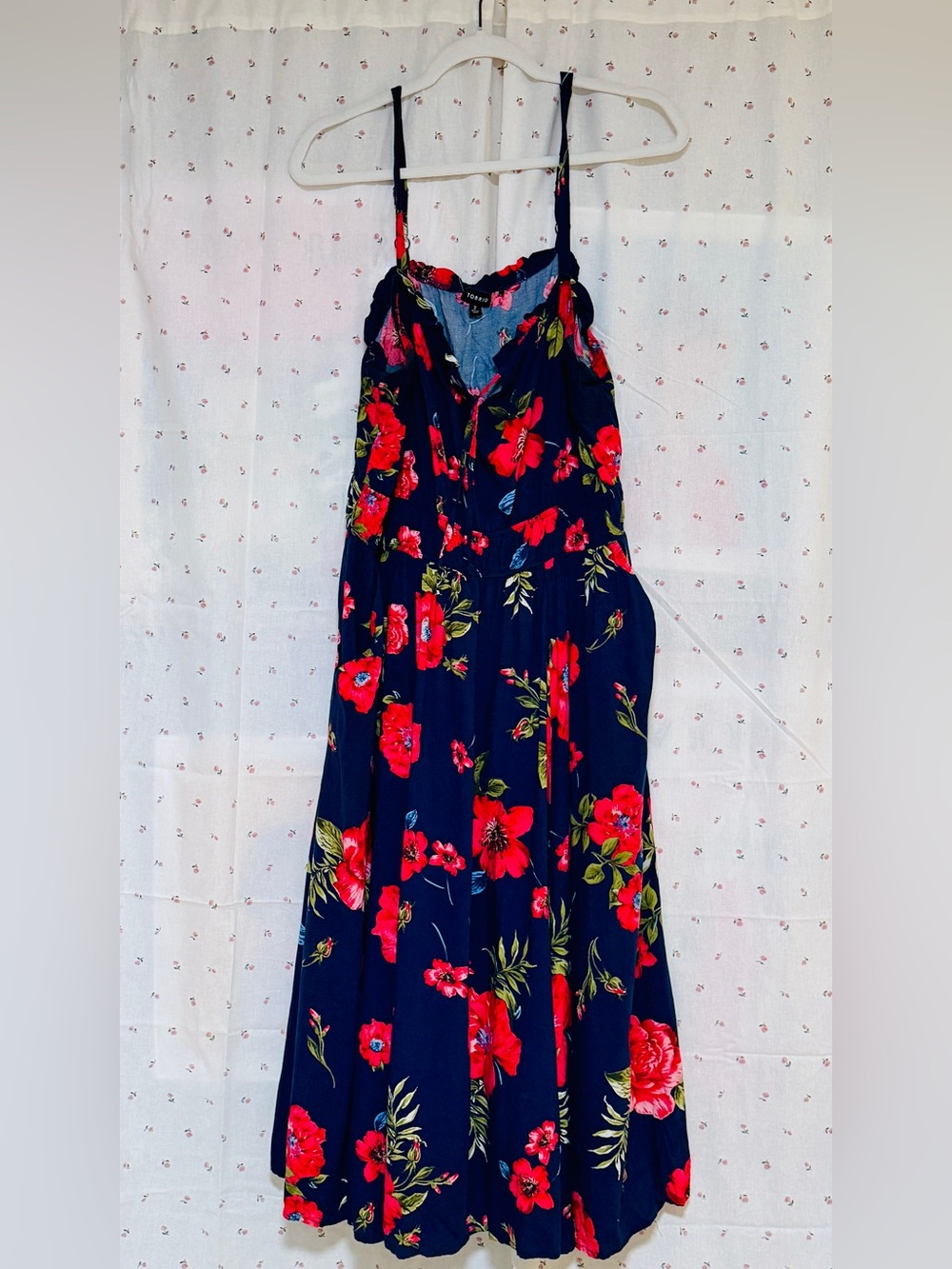 Torrid Navy Midi Dress with Red Floral Print Size 2X